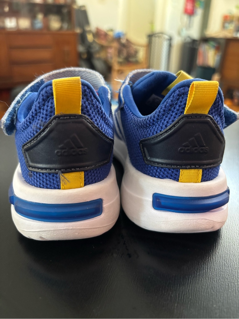adidas Blue Kids Sneakers with Orange Tabs and White Stripes - Picture 4 of 8
